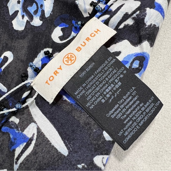 NWT Tory Burch Beaded Blue 100% Silk Scarf 21 In - Picture 5 of 7